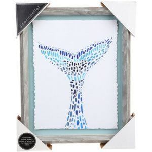 Ocean Beach Coastal Whale Tail Wall Art Accent Framed 14"x11" NWT!